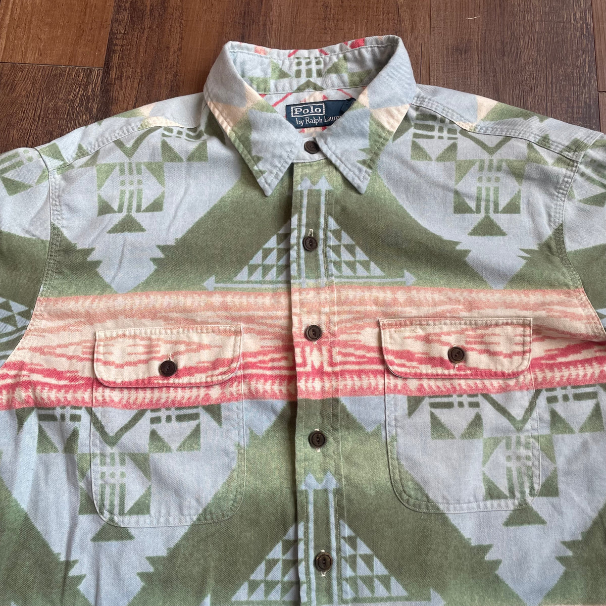 Vintage 90 s Polo Ralph Lauren Aztec Chin Strap Button Up Shirt CobbleStore Vintage