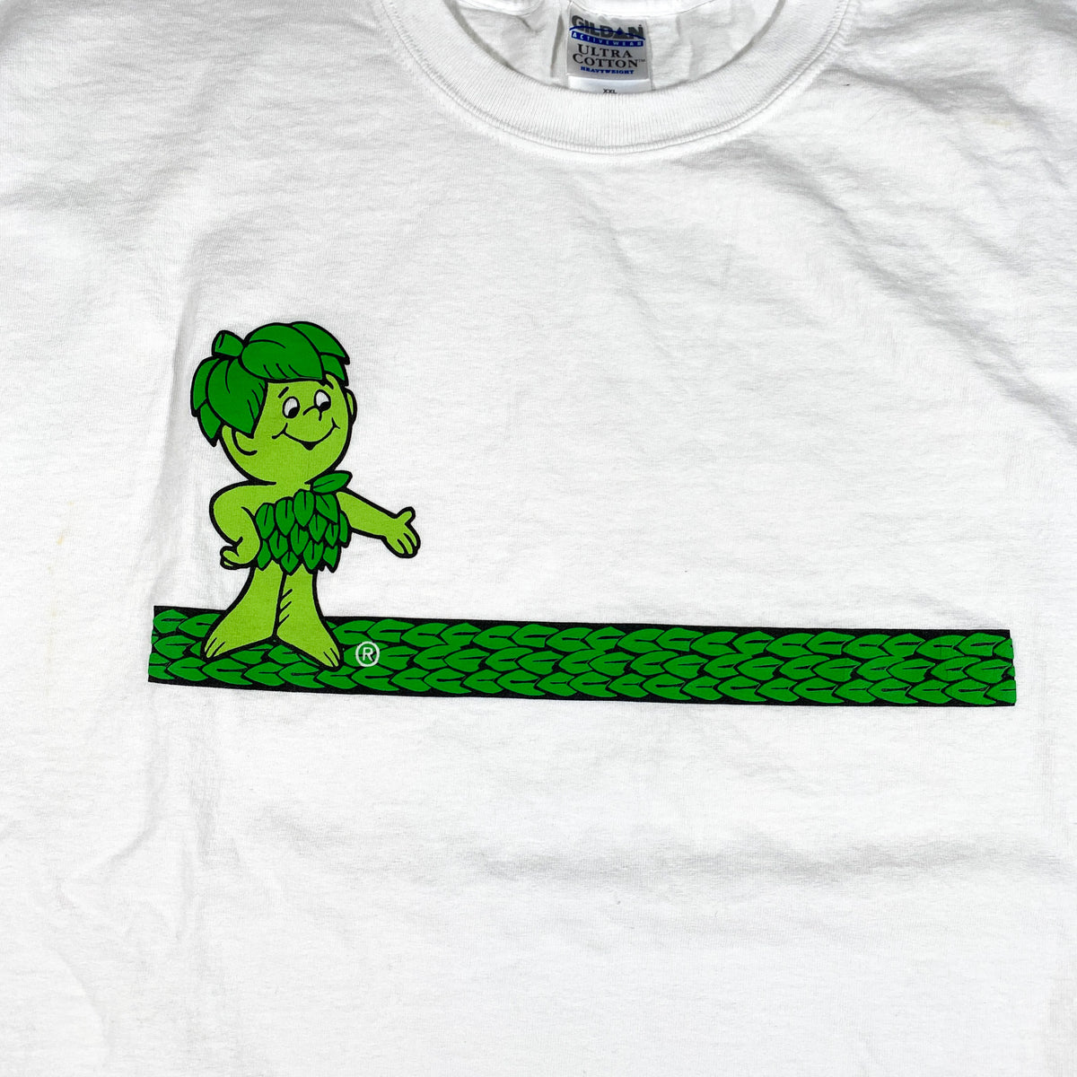 T-shirt LITTLE GREEN GEROUT Jeunesse XL - Vert - Motif Géant Légumes En Conserve - Occasion TB