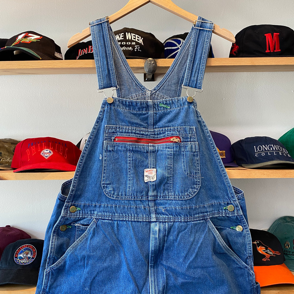 オーバーオール euro vintage 80s 90s Vintage 70's Pointer Brand Overalls 38x34 Blue White Hickory