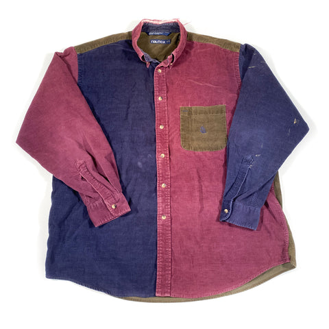 Vintage 90's Nautica Corduroy Color Block Button Down Shirt
