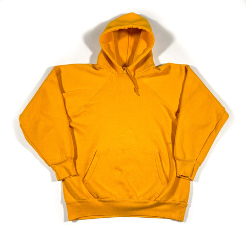 Vintage 80's Plain Gusseted Yellow Hoodie Sweatshirt