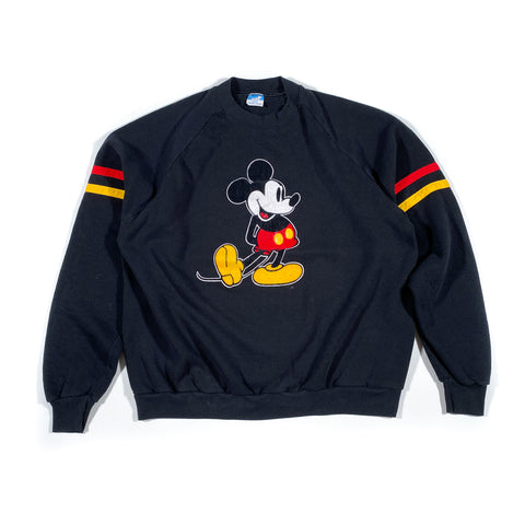 Vintage 80's Mickey Mouse Striped Sleeve Crewneck Sweatshirt
