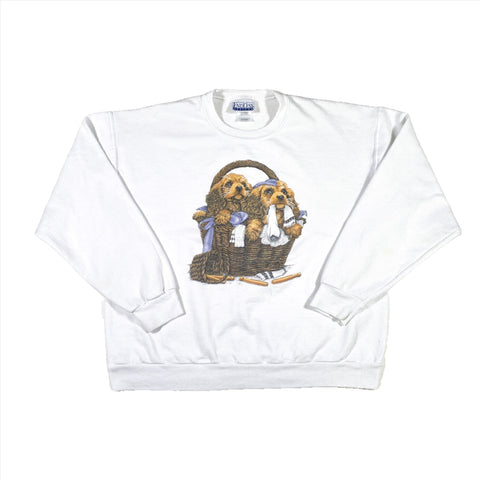 Vintage 90's Cocker Spaniel Puppies Laundry Basket Crewneck Sweatshirt