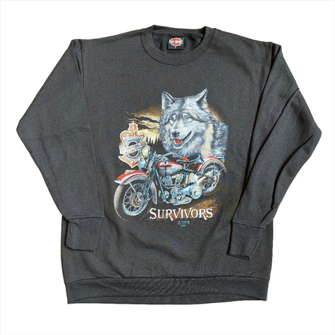 Vintage 1991 3D Emblem Harley Davidson Survivors Wolf Crewneck Sweatshirt