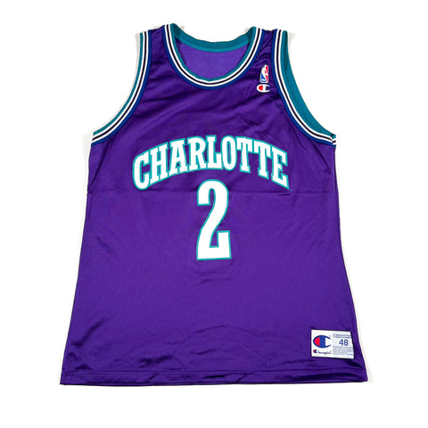 Vintage 90's Charlotte Hornets Larry Johnson #2 Champion Jersey