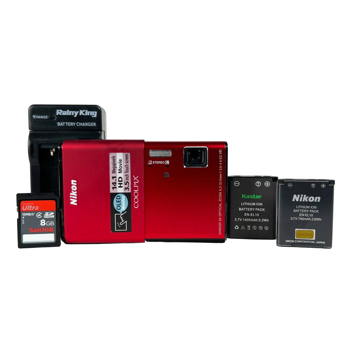Modern 2010 Nikon Coolpix S80 14MP Red Touchscreen Digital Camera