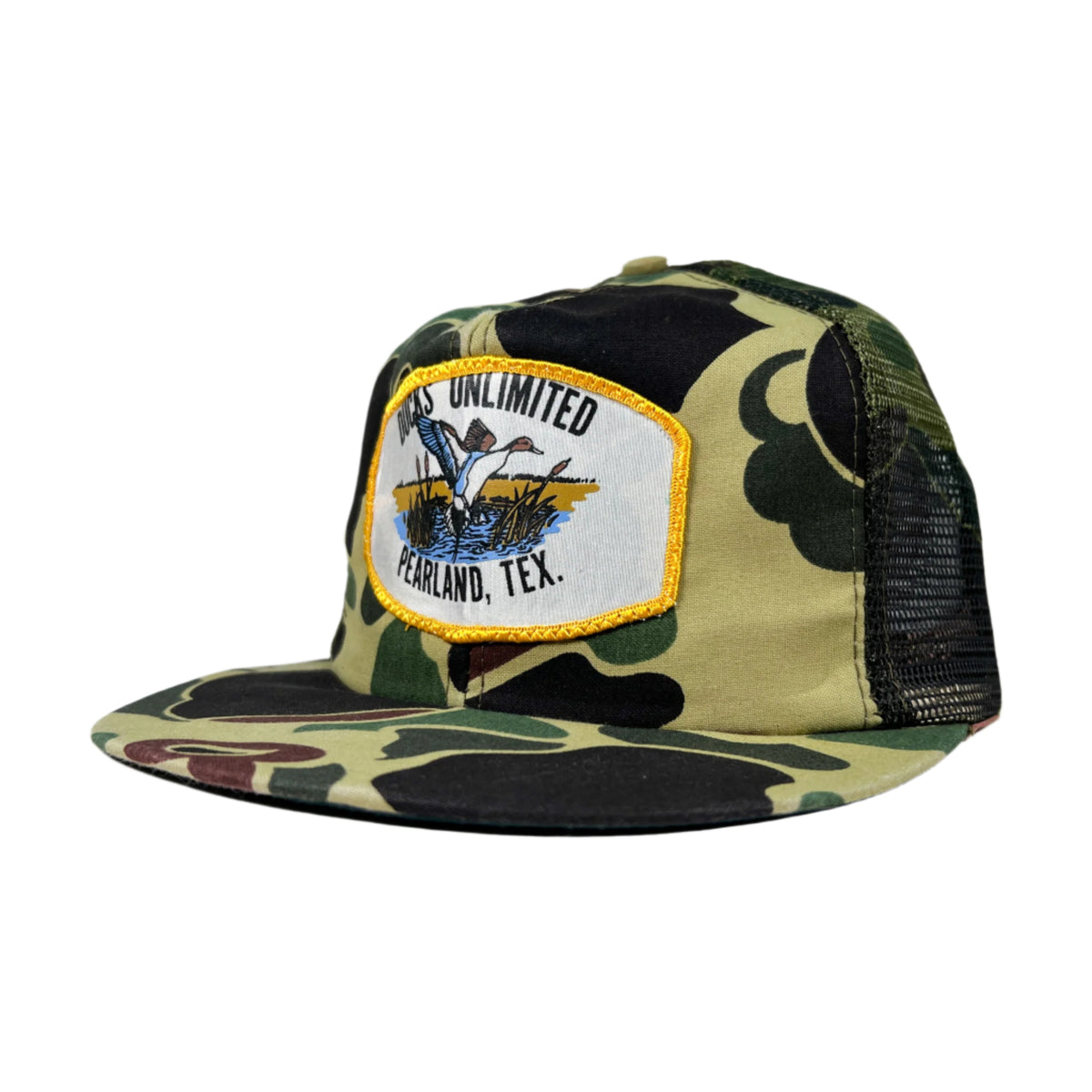 Vintage 80's Ducks Unlimited Pearland TX Camo Mesh Trucker Hat