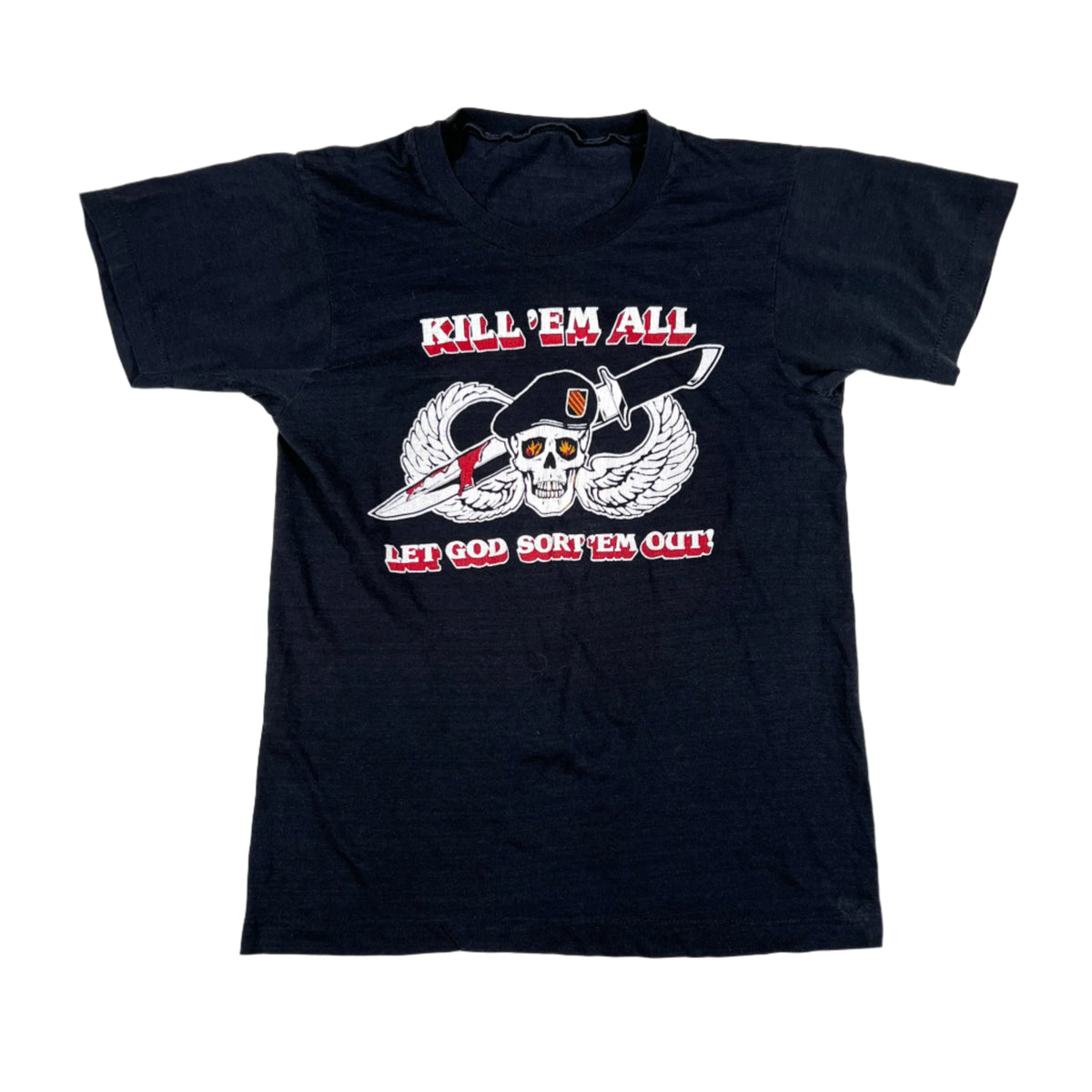 Vintage 80's “Kill 'Em All Let God Sort 'Em Out” Military Graphic