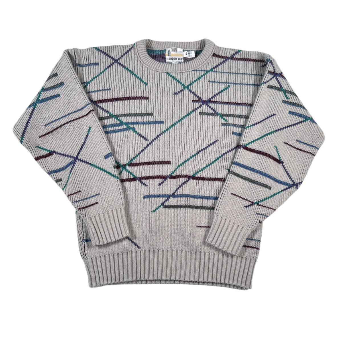 Vintage 80's London Fog Light Grey Geometric Knit Sweater