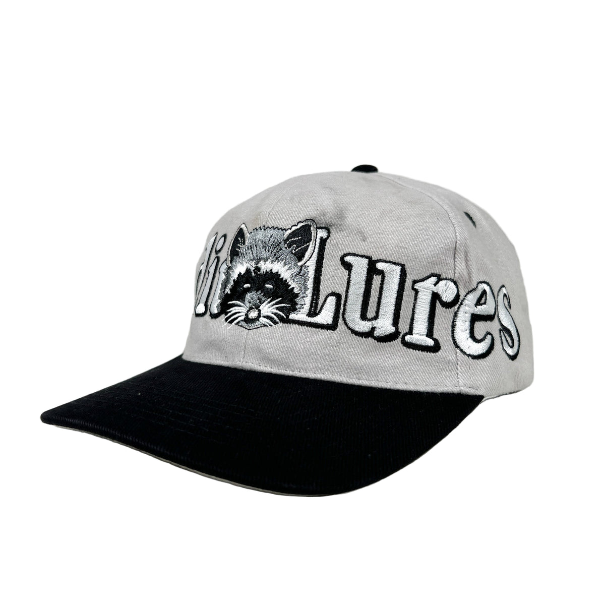 baseball cap fishing hats lures Vintage 90's Bandit Lures Raccoon Embroidered Fishing Snapback Hat