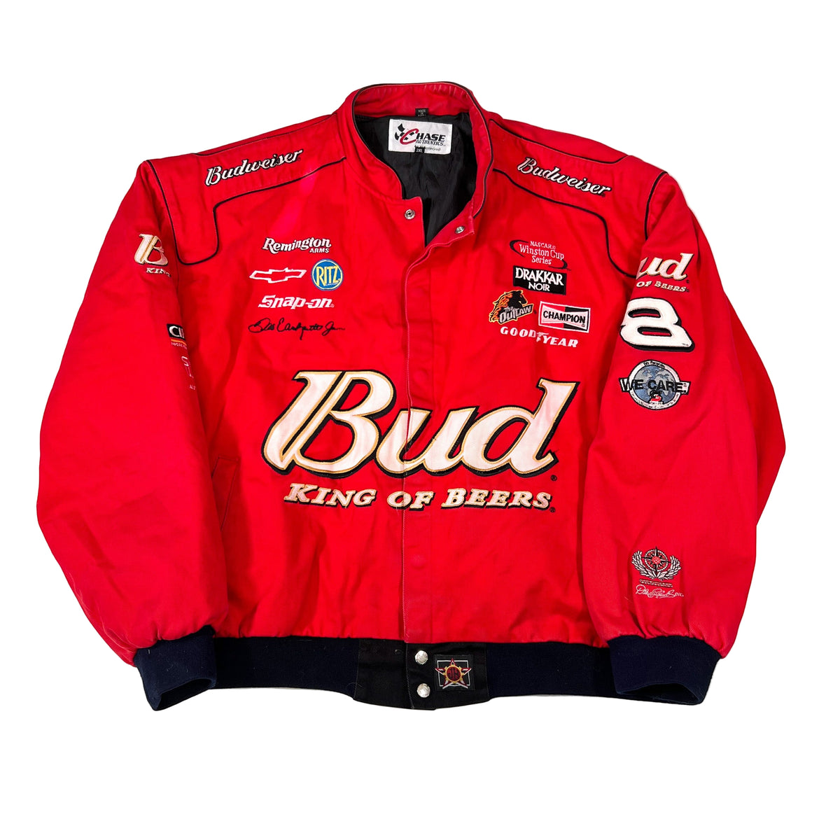 希少90s NASCAR Budweiser レーシングジャケット　短丈 Vintage 90's Dale Earnhardt Jr Budweiser Racing Chase Authentics