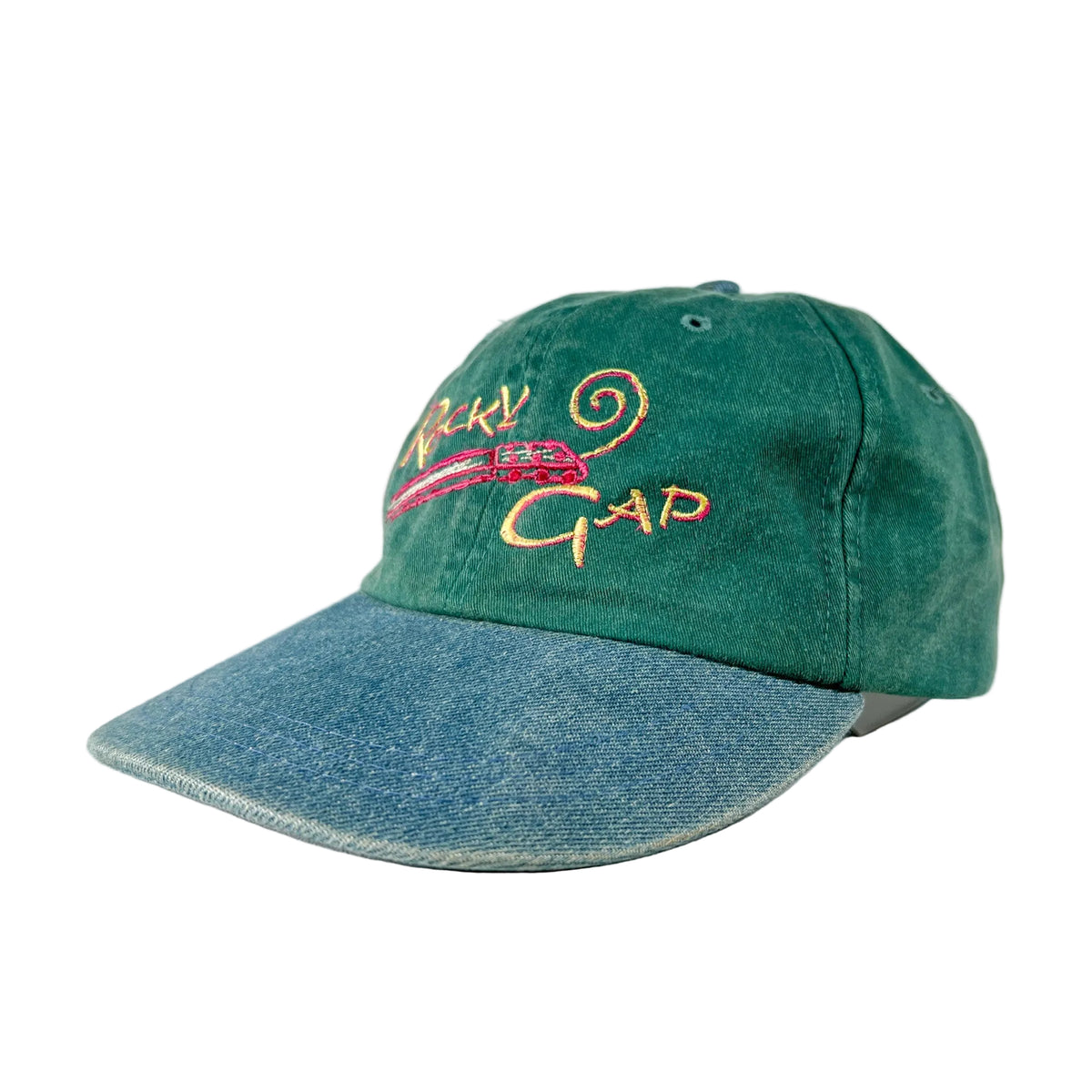 Vintage 90's Rocky Gap Railroad Denim Brim Strapback Hat