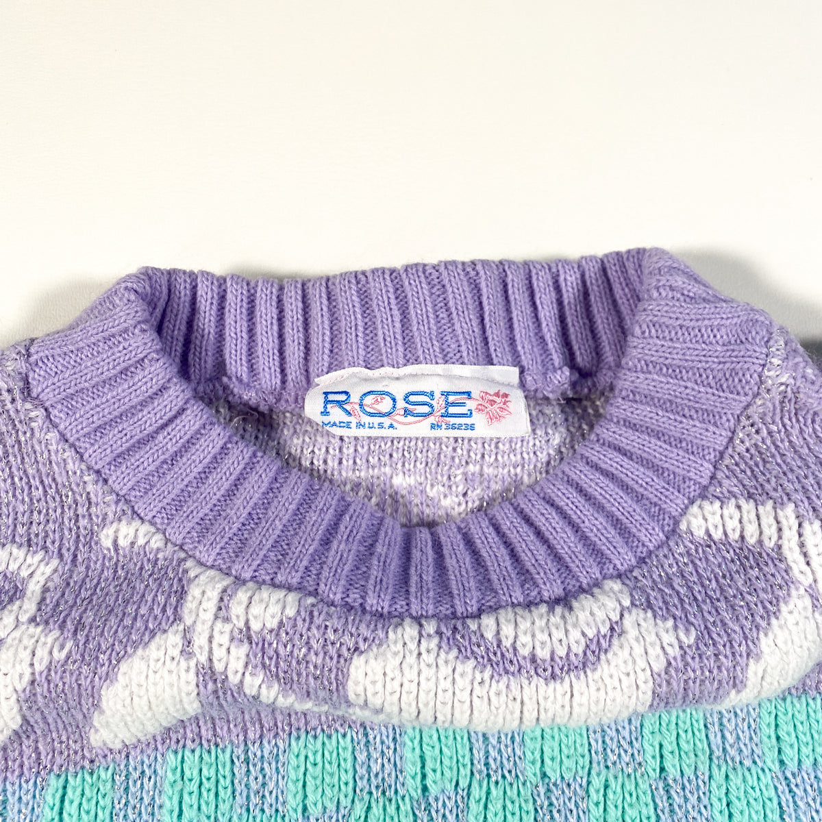 Lochie - vintage rose knit 8900→ Vintage 80's Rose Duck Farm Sparkle Knit Sweater