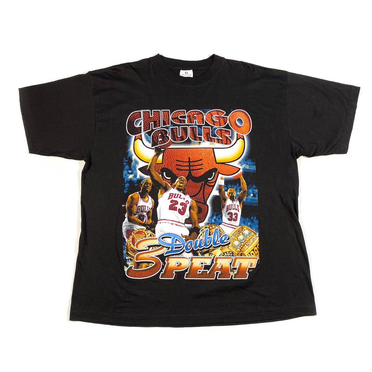 DRY ROT Vintage 1998 Chicago Bulls Double 3Peat Rap Tee T-Shirt