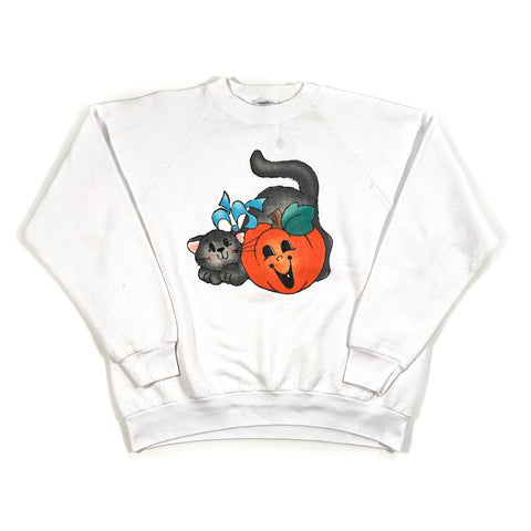 Vintage 90's Pumpkin Cat Halloween Crewneck Sweatshirt