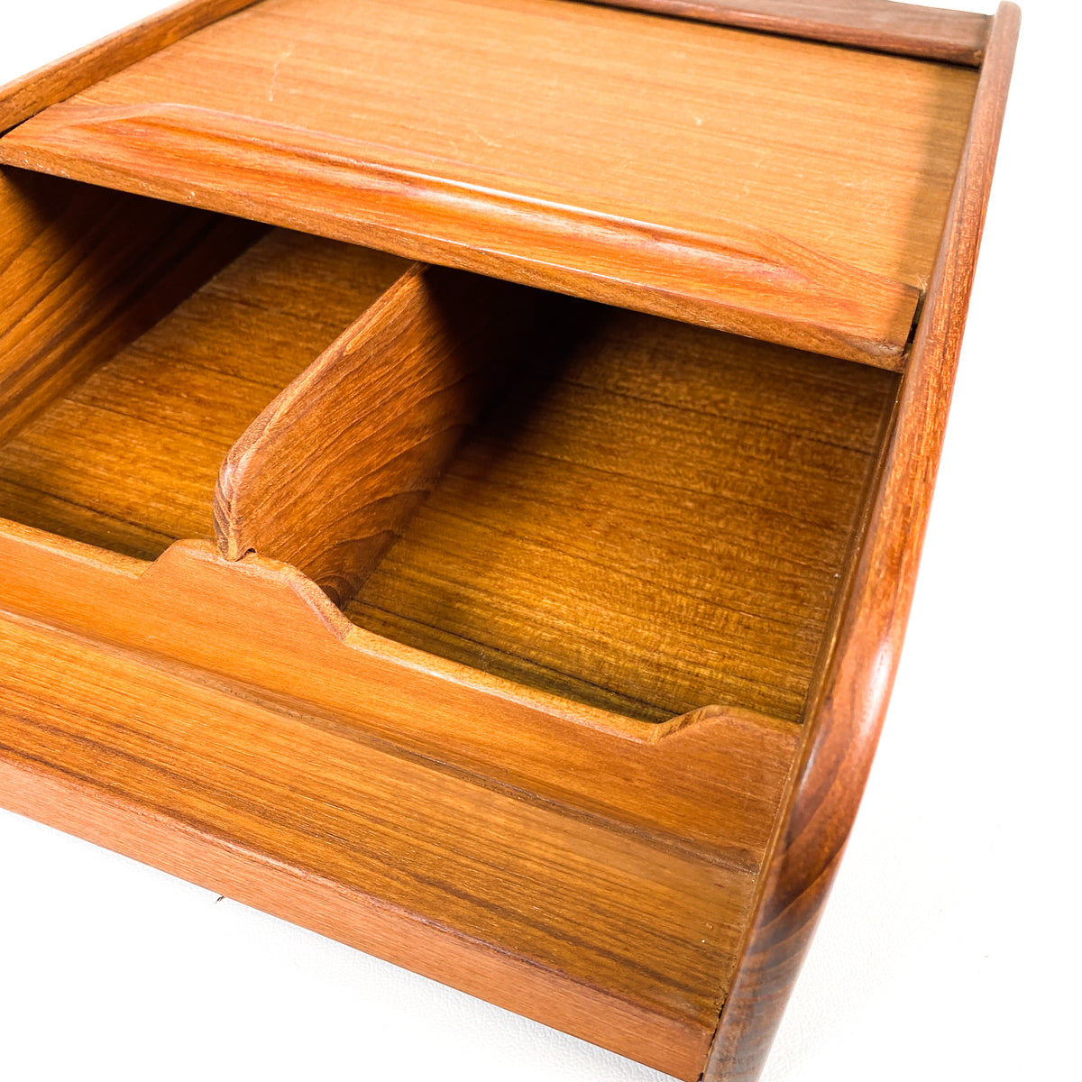 Vintage 70's Kalmar Teak Wood Cassette Tape Roll Top Organizer CobbleStore Vintage