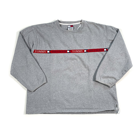 Vintage 90's Tommy Hilfiger Gray Oversized Stripe Crewneck Sweatshirt