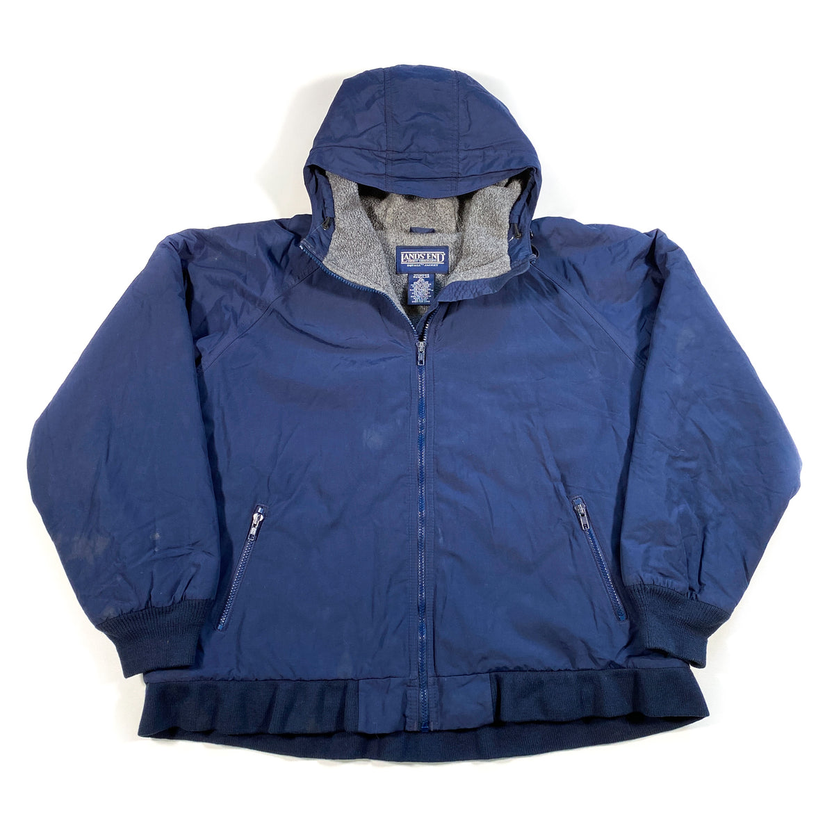Vintage 90's Lands' End Blue Full Zip Hooded Fleece Lined Squall