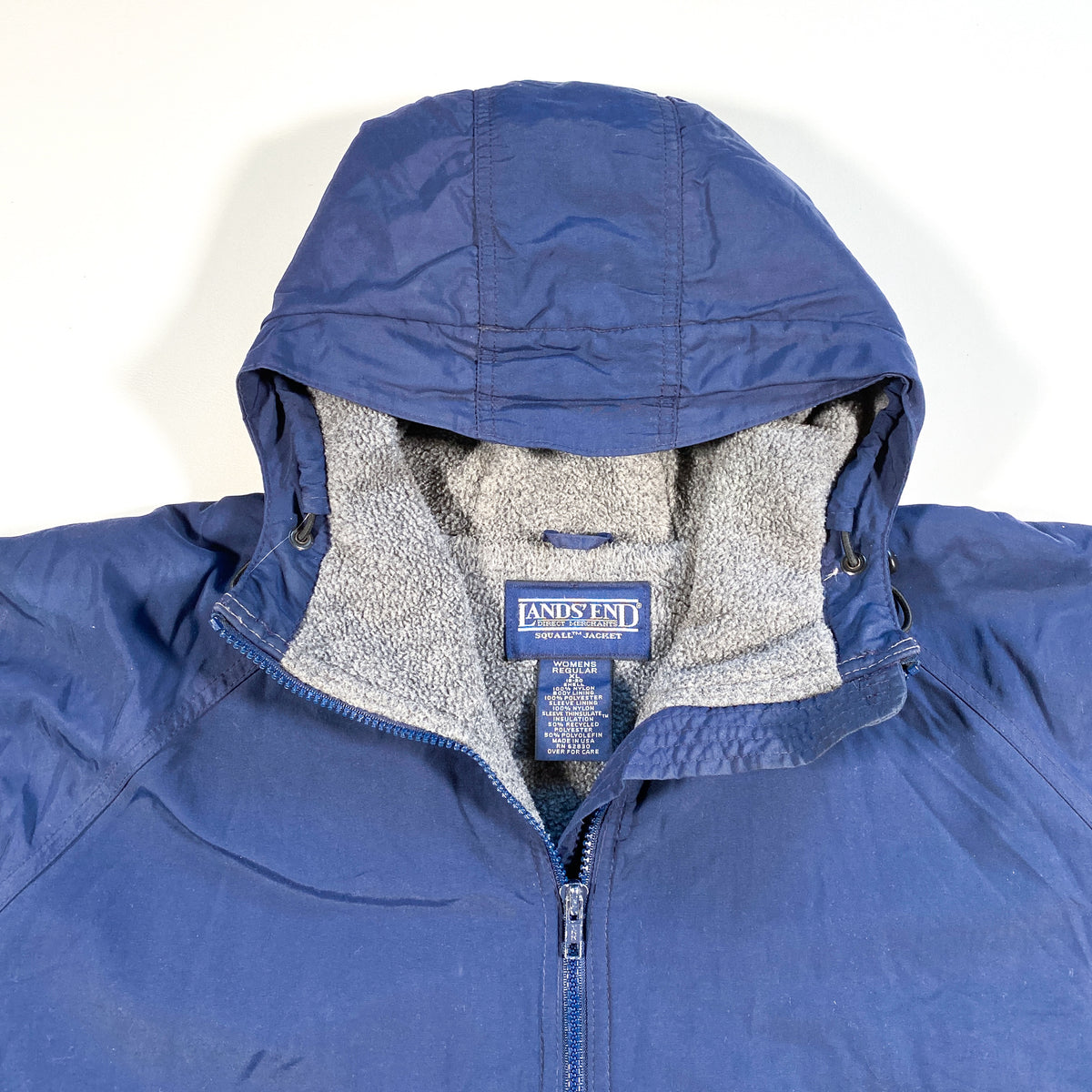 Vintage 90's Lands' End Blue Full Zip Hooded Fleece Lined Squall Jacke