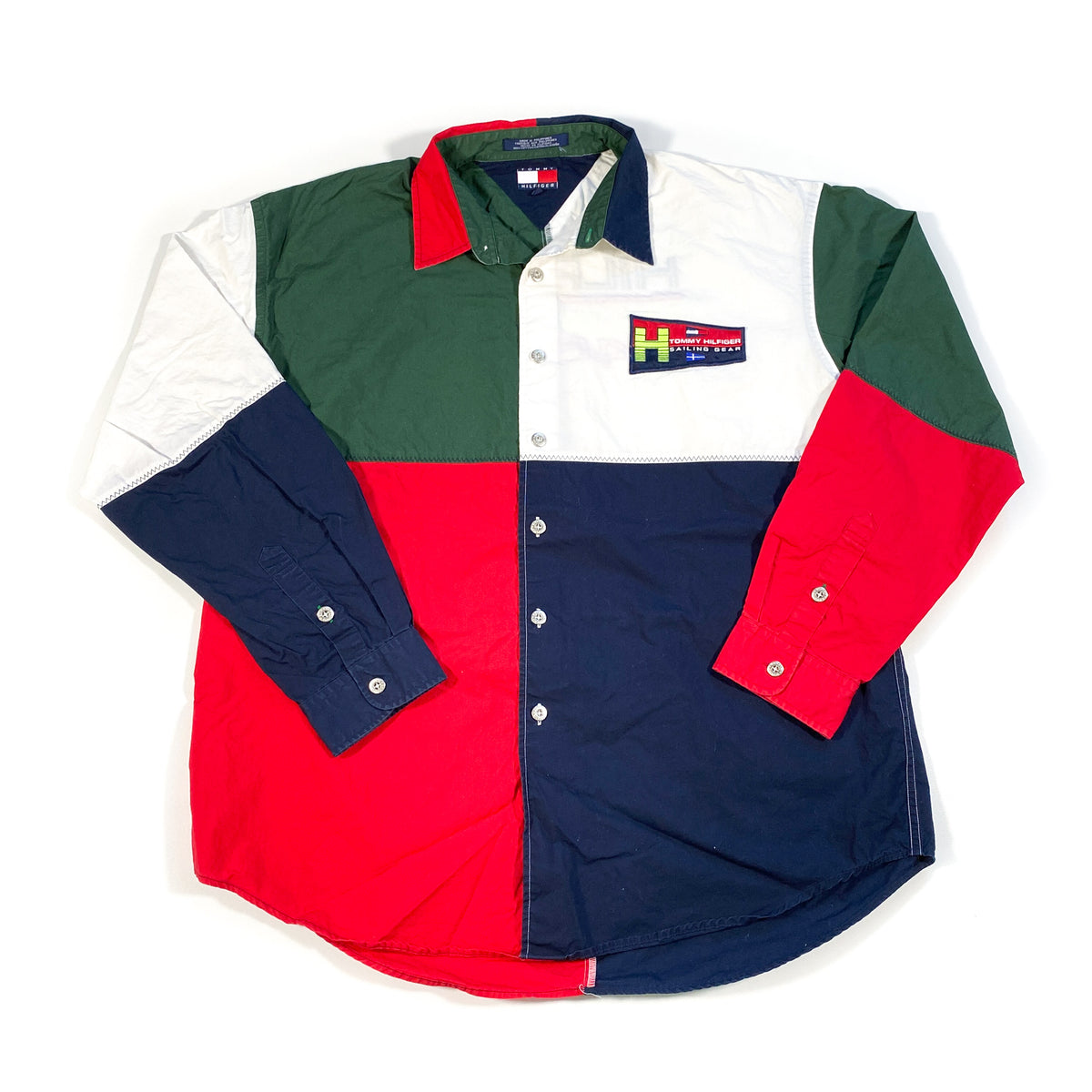 VTG 90s Tommy Hilfiger Button Up Camp Shirt Bowling Loop Collar Navy Blue  Mens L