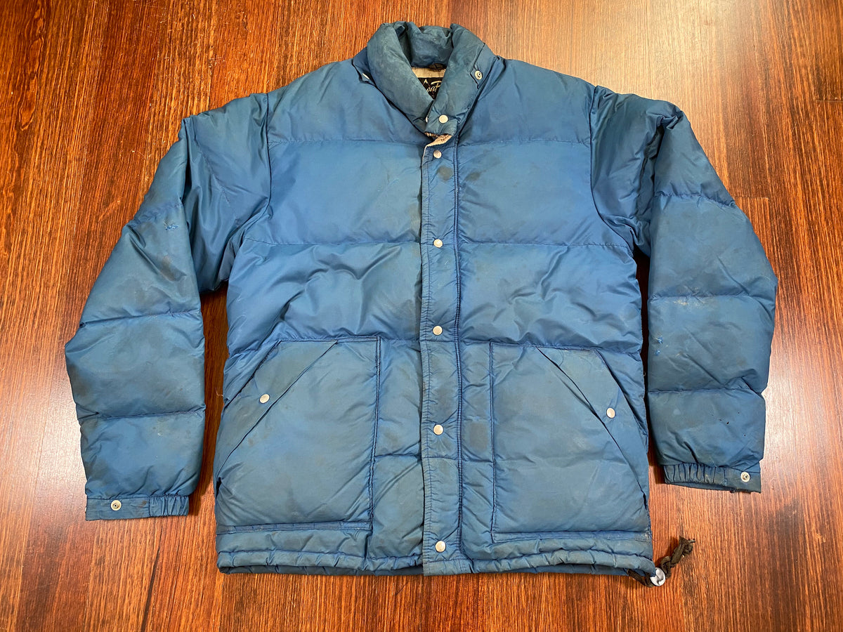 Vintage 1979 Down Peak Goose Down Blue Puffer Coat – CobbleStore 