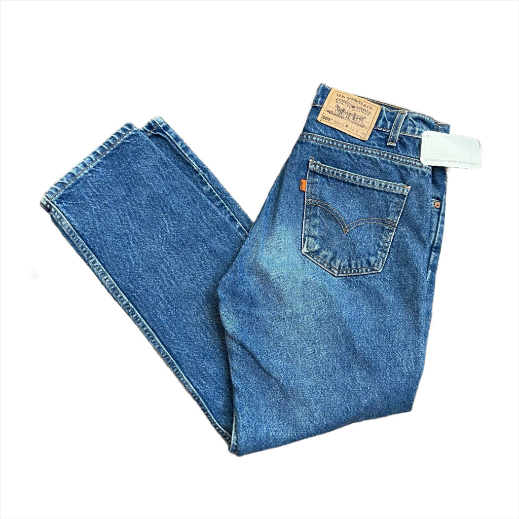 Vintage 1986 Levis 505 Orange Tab Dark Wash Jeans – CobbleStore Vintage