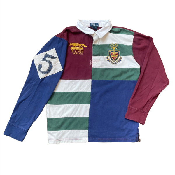 PolobyRalphLauren RugbyShirt 刺繍ロゴ 90s XL Vintage Ralph Lauren POLO by Ralph Lauren Striped Pattern