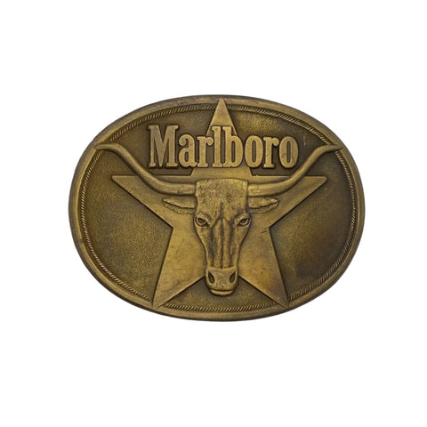 Vintage 1987 Marlboro Longhorn Star Brass Belt Buckle