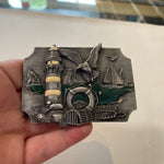 Vintage 1989 Coastal Lighthouse Scene Belt Buckle