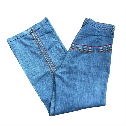 Vintage 90's Fervour Wide Leg Embroidered Rainbow Jeans