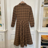 Vintage 70's Brown Plaid Long Sleeve Wool Dress