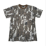 Camouflage-patterned t-shirt on a white background