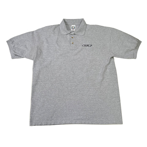 Gray polo shirt with a GT Mountain Bikes logo on a white background
