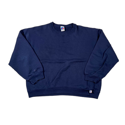 Navy blue sweatshirt with brand logo on a white background