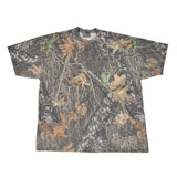 Camouflage-patterned t-shirt on a white background