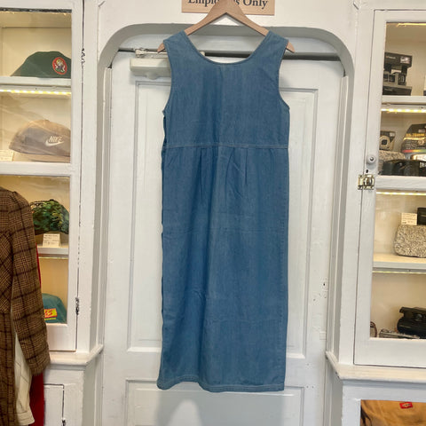denim maxi jumper dress 90s Vintage Cherokee Denim Dress - Embroidered Denim Blue Maxi Dress - Overalls Dress - Jumper Dress