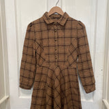 Vintage 70's Brown Plaid Long Sleeve Wool Dress