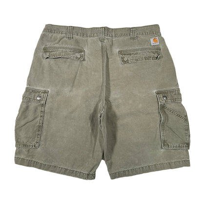 Green cargo shorts on a white background