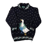 Black sweater with a seagull design on a white background