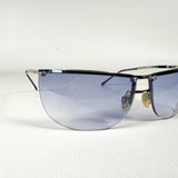 Vintage Y2K Rimless Blue Shield Silver Metal Frame Sunglasses