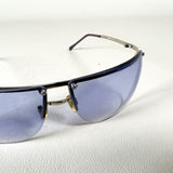 Vintage Y2K Rimless Blue Shield Silver Metal Frame Sunglasses