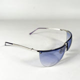 Vintage Y2K Rimless Blue Shield Silver Metal Frame Sunglasses