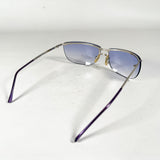 Vintage Y2K Rimless Blue Shield Silver Metal Frame Sunglasses