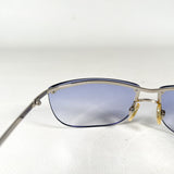 Vintage Y2K Rimless Blue Shield Silver Metal Frame Sunglasses