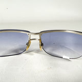 Vintage Y2K Rimless Blue Shield Silver Metal Frame Sunglasses