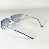 Vintage Y2K Rimless Blue Shield Silver Metal Frame Sunglasses