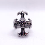 Modern Y2K Skull Fleur-de-Lis Cross Stainless Steel Gothic Ring