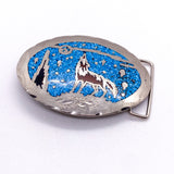 Vintage 80's Southwestern Howling Coyote Turquoise Inlay Belt Buckle