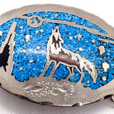 Vintage 80's Southwestern Howling Coyote Turquoise Inlay Belt Buckle