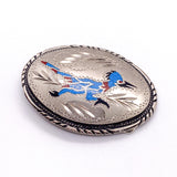 Vintage 80's Roadrunner Turquoise Inlay Southwestern Belt Buckle